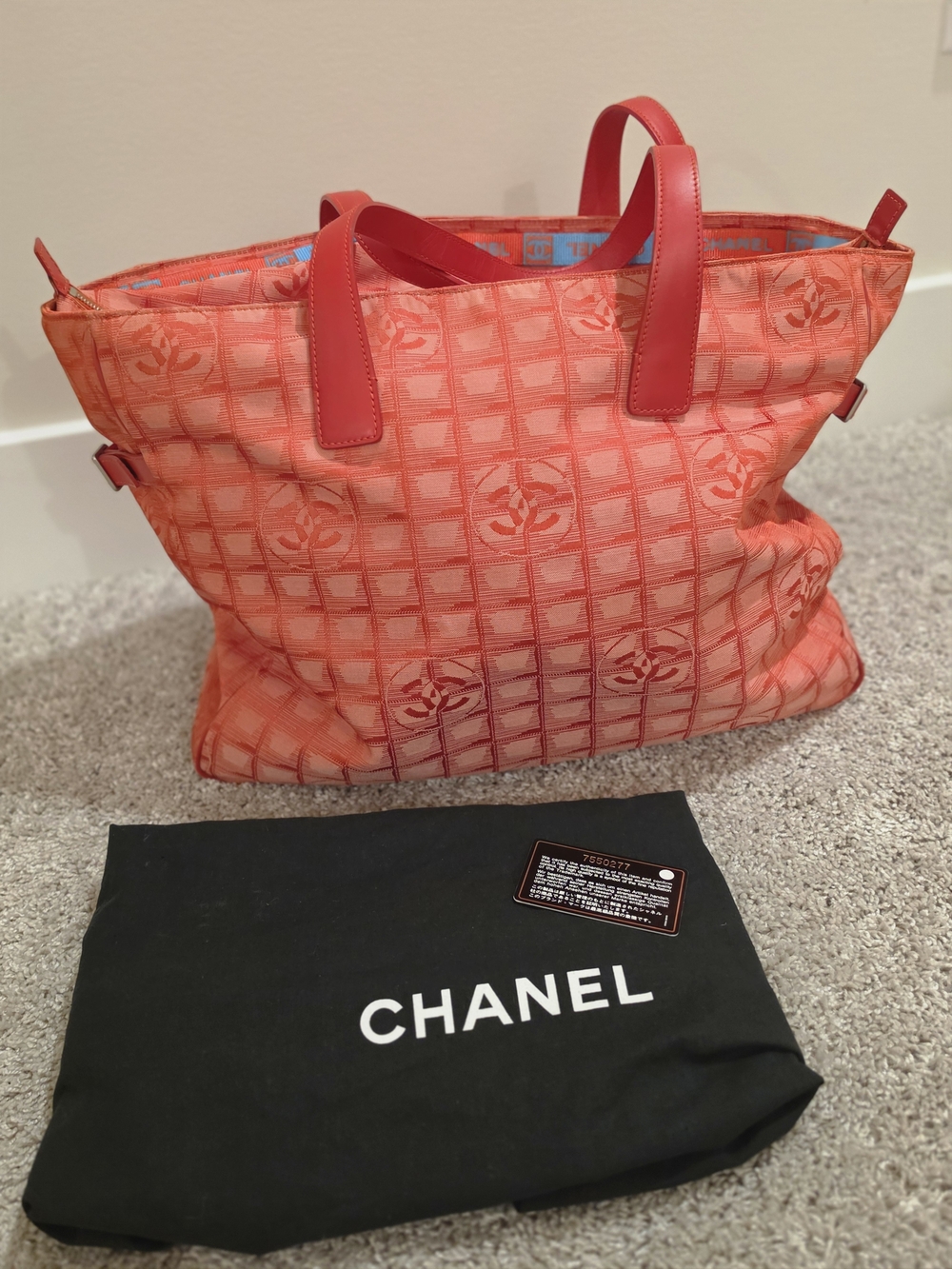 Chanel Coral Quilted Logo Tote Bag